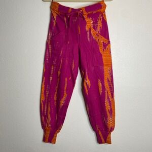 Abacaxi Tie Dye Jogger Pants Women's Size S‎ Pink Orange Cotton Harem Boho